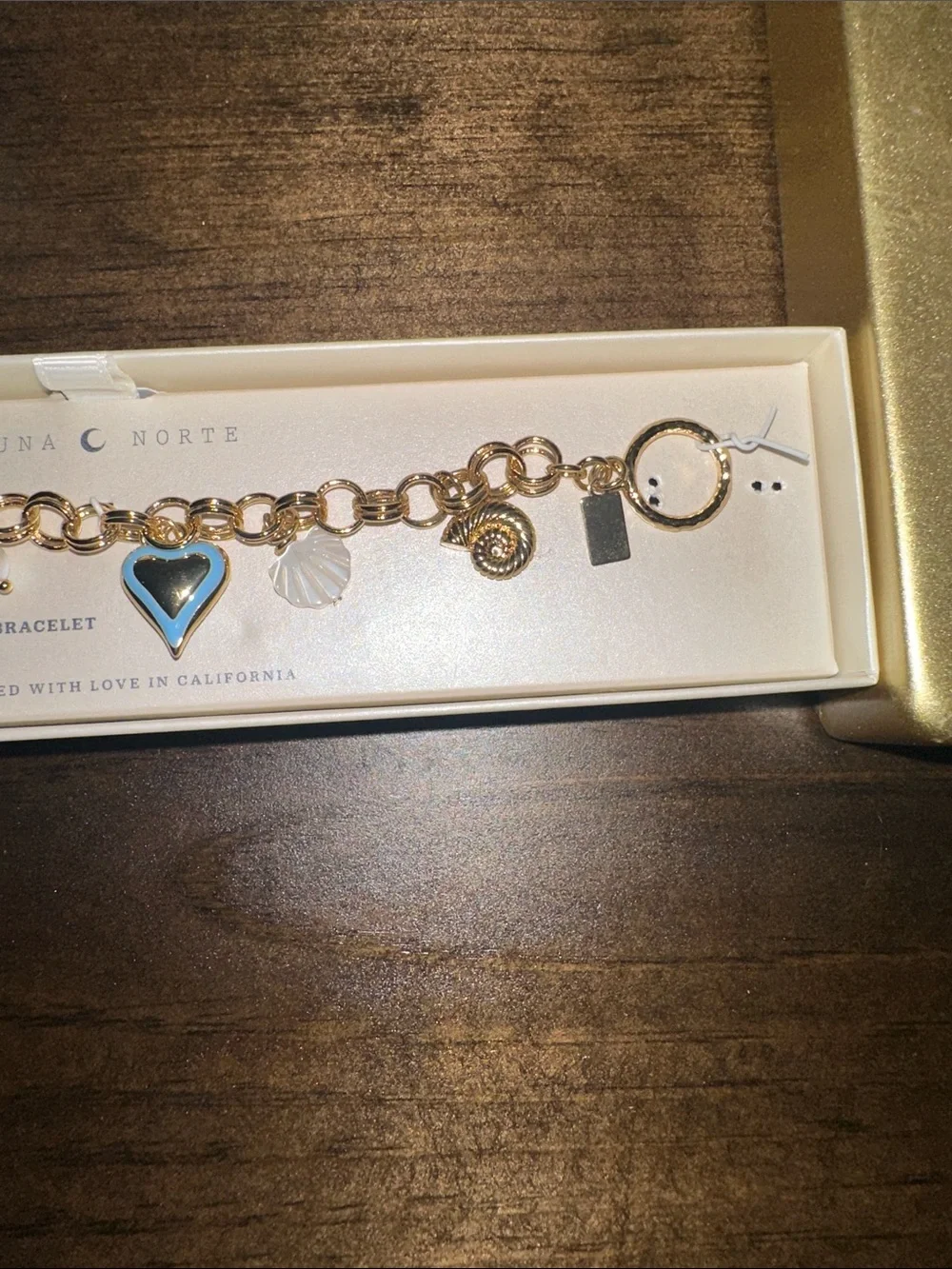 Luna Norte Gold Charm Link Bracelet with Pearl & Heart Charm